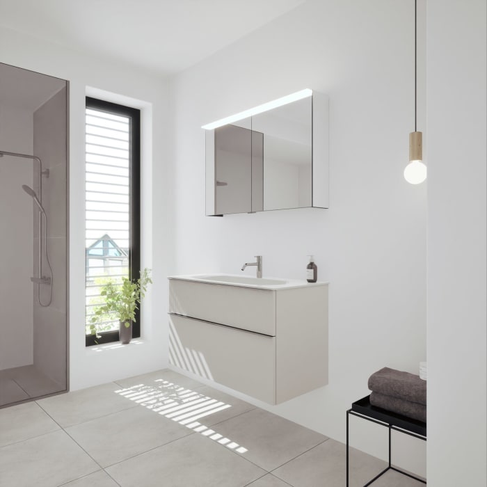 burgbad Fiumo 2.0 Spiegelschrank 100,6 cm mit LED-Aufsatzleuchte, 2 Spiegeltüren