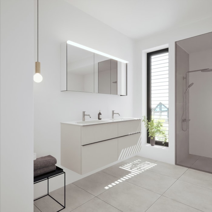 burgbad Fiumo 2.0 Spiegelschrank 140,6 cm mit LED-Aufsatzleuchte, 3 Spiegeltüren