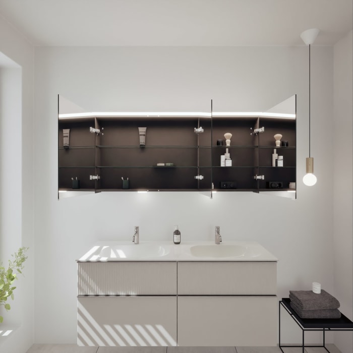 burgbad Fiumo 2.0 Spiegelschrank 140,6 cm mit LED-Aufsatzleuchte und Waschplatzbeleuchtung, 3 Spiegeltüren