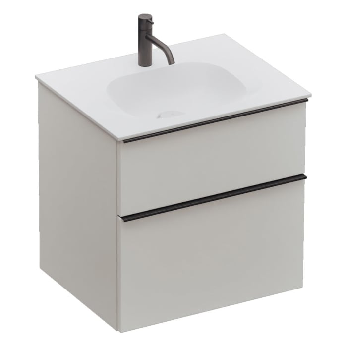 burgbad Fiumo 2.0 Mineralguss-Waschtisch mit Waschtischunterschrank 62 cm, mit Griff G0200
