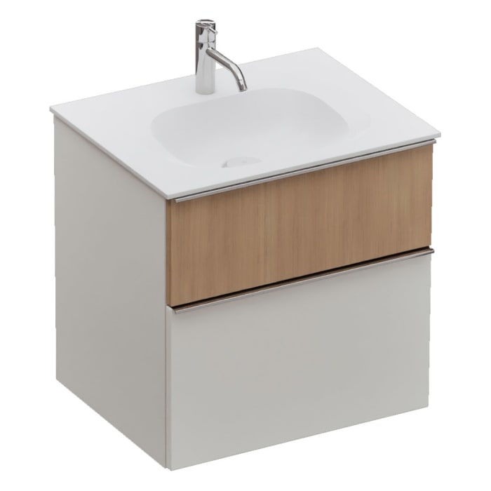 burgbad Fiumo 2.0 Mineralguss-Waschtisch mit Waschtischunterschrank 62 cm, mit Griff G0146
