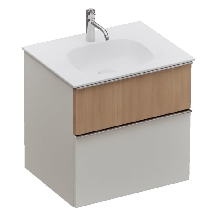 burgbad Fiumo 2.0 Mineralguss-Waschtisch mit Waschtischunterschrank 62 cm, mit Griff G0146