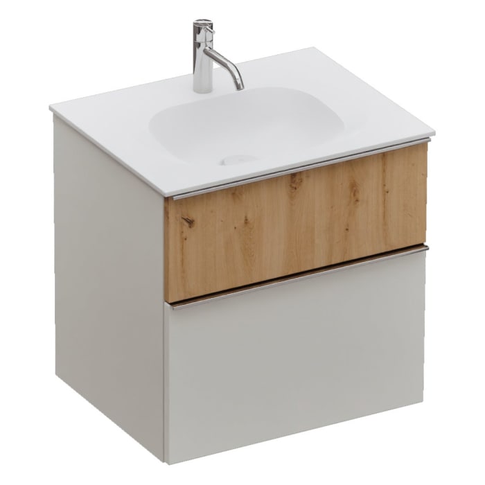 burgbad Fiumo 2.0 Mineralguss-Waschtisch mit Waschtischunterschrank 62 cm, mit Griff G0146