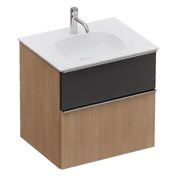 burgbad Fiumo 2.0 Mineralguss-Waschtisch mit Waschtischunterschrank 62 cm, mit Griff G0146