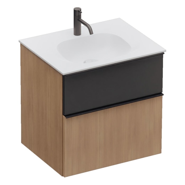 burgbad Fiumo 2.0 Mineralguss-Waschtisch mit Waschtischunterschrank 62 cm, mit Griff G0200