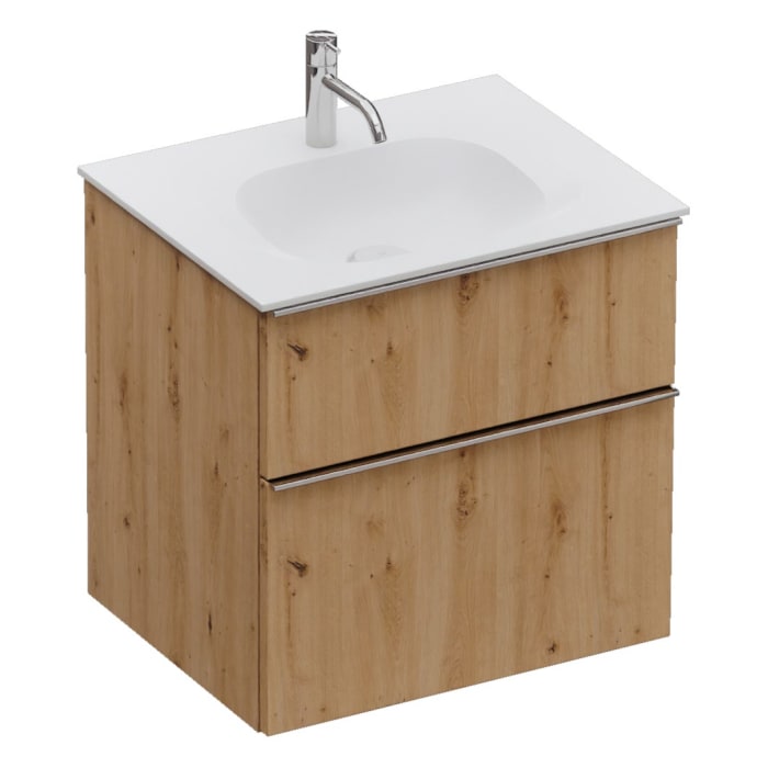 burgbad Fiumo 2.0 Mineralguss-Waschtisch mit Waschtischunterschrank 62 cm, mit Griff G0146