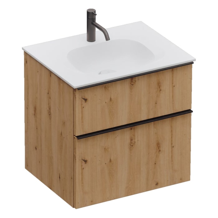 burgbad Fiumo 2.0 Mineralguss-Waschtisch mit Waschtischunterschrank 62 cm, mit Griff G0200