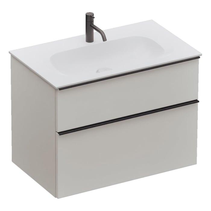 burgbad Fiumo 2.0 Mineralguss-Waschtisch mit Waschtischunterschrank 82 cm, mit Griff G0200