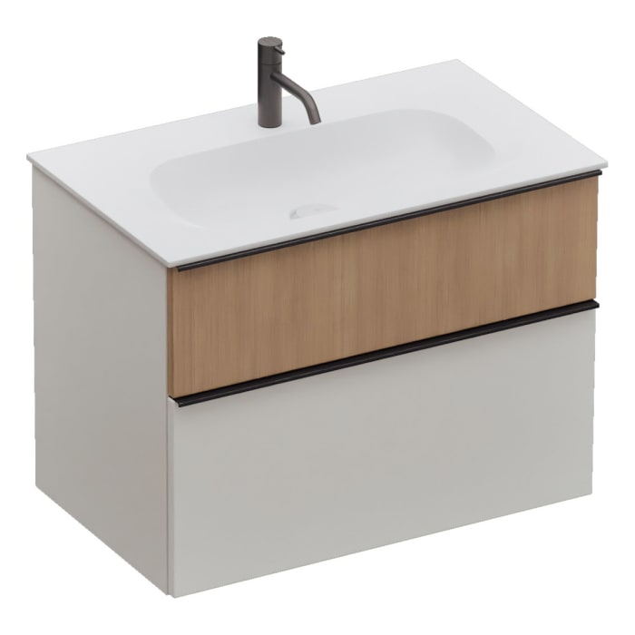 burgbad Fiumo 2.0 Mineralguss-Waschtisch mit Waschtischunterschrank 82 cm, mit Griff G0200