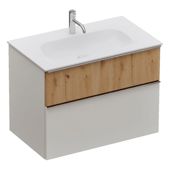 burgbad Fiumo 2.0 Mineralguss-Waschtisch mit Waschtischunterschrank 82 cm, mit Griff G0146