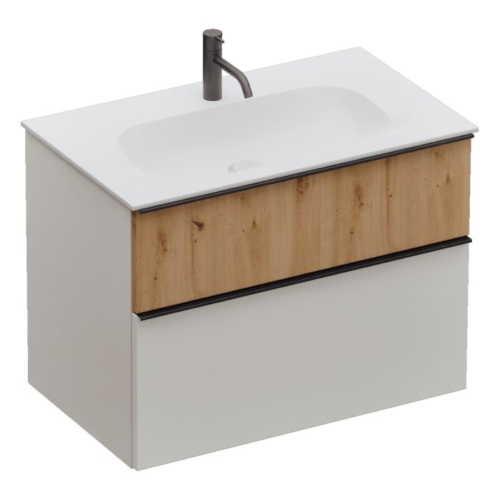 burgbad Fiumo 2.0 Mineralguss-Waschtisch mit Waschtischunterschrank 82 cm, mit Griff G0200