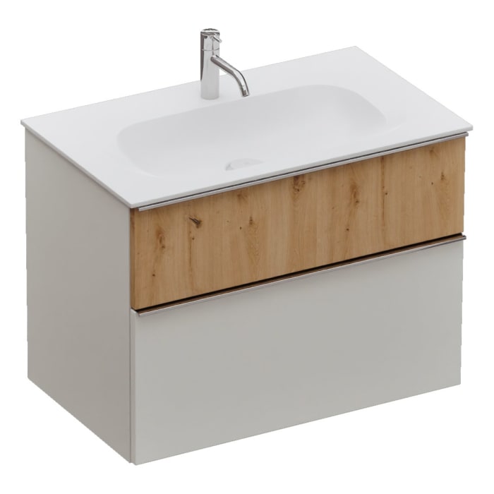 burgbad Fiumo 2.0 Mineralguss-Waschtisch mit Waschtischunterschrank 82 cm, mit Griff G0146