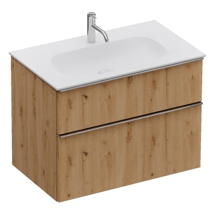 burgbad Fiumo 2.0 Mineralguss-Waschtisch mit Waschtischunterschrank 82 cm, mit Griff G0146