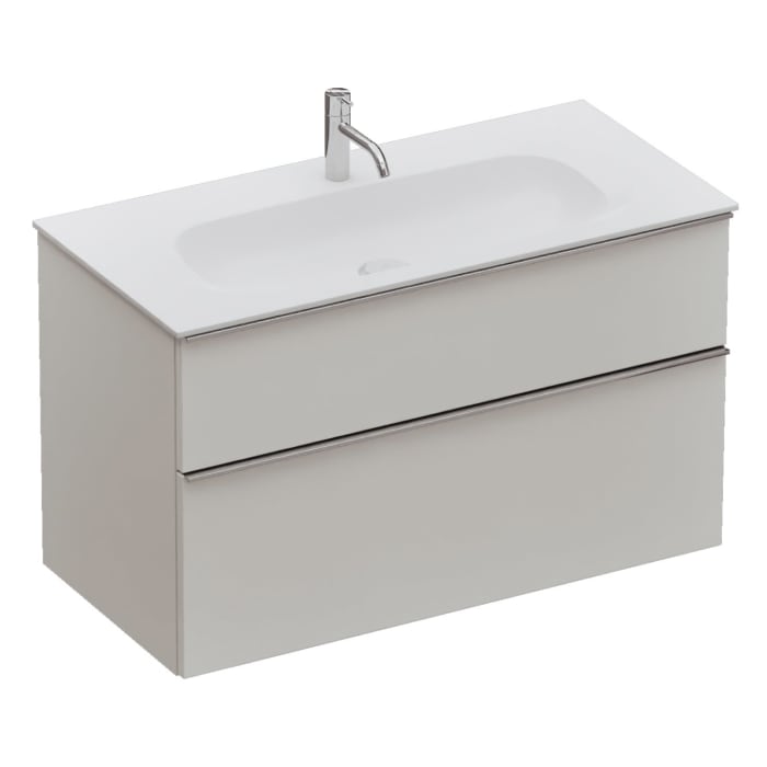 burgbad Fiumo 2.0 Mineralguss-Waschtisch mit Waschtischunterschrank 102 cm, mit Griff G0146