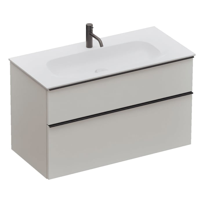 burgbad Fiumo 2.0 Mineralguss-Waschtisch mit Waschtischunterschrank 102 cm, mit Griff G0200