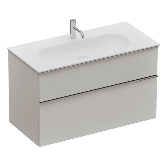 burgbad Fiumo 2.0 Mineralguss-Waschtisch mit Waschtischunterschrank 102 cm, mit Griff G0146