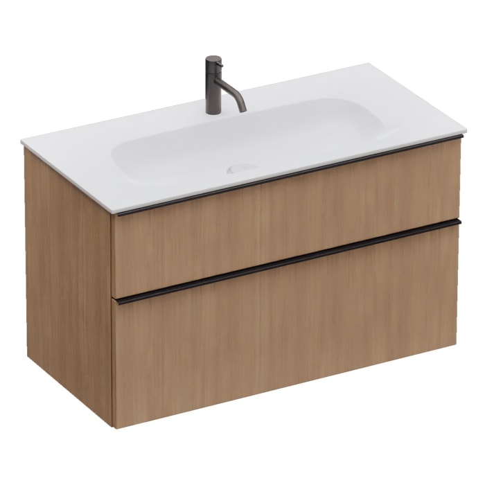 burgbad Fiumo 2.0 Mineralguss-Waschtisch mit Waschtischunterschrank 102 cm, mit Griff G0200