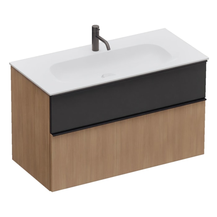 burgbad Fiumo 2.0 Mineralguss-Waschtisch mit Waschtischunterschrank 102 cm, mit Griff G0200