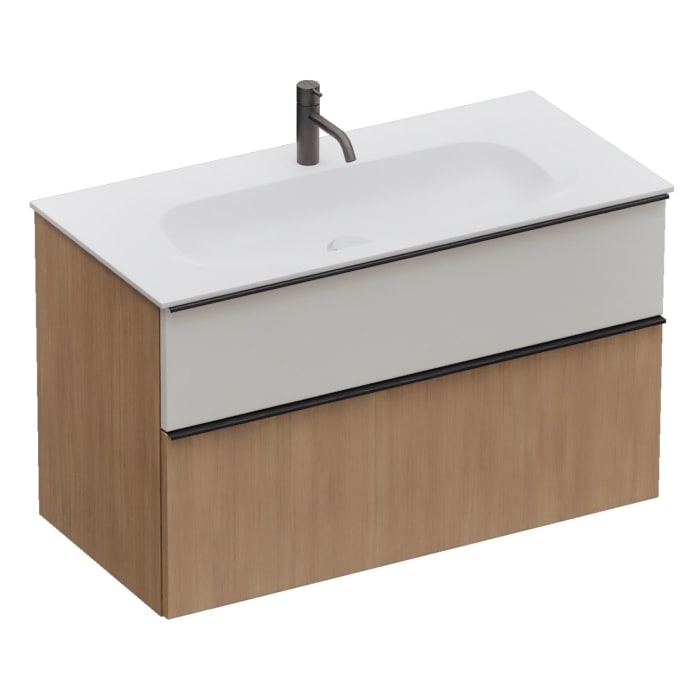 burgbad Fiumo 2.0 Mineralguss-Waschtisch mit Waschtischunterschrank 102 cm, mit Griff G0200