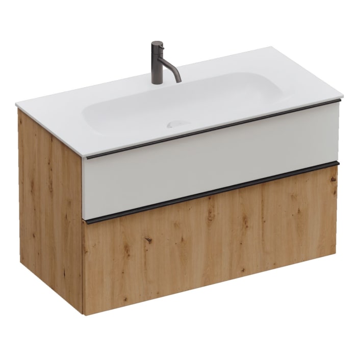 burgbad Fiumo 2.0 Mineralguss-Waschtisch mit Waschtischunterschrank 102 cm, mit Griff G0200