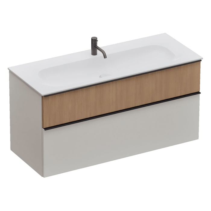 burgbad Fiumo 2.0 Mineralguss-Waschtisch mit Waschtischunterschrank 122 cm, mit Griff G0200