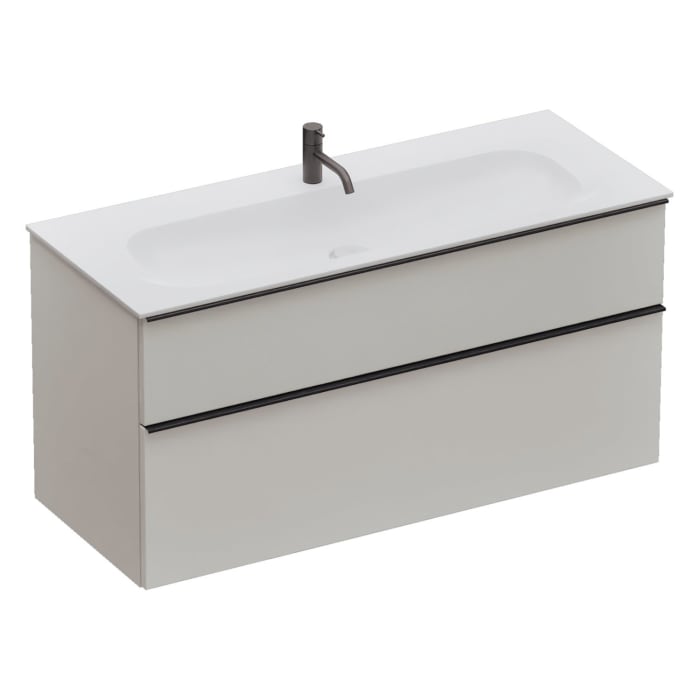 burgbad Fiumo 2.0 Mineralguss-Waschtisch mit Waschtischunterschrank 122 cm, mit Griff G0200