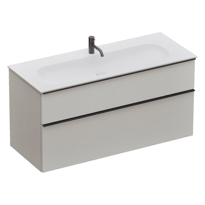 burgbad Fiumo 2.0 Mineralguss-Waschtisch mit Waschtischunterschrank 122 cm, mit Griff G0200