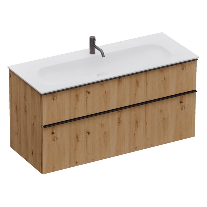 burgbad Fiumo 2.0 Mineralguss-Waschtisch mit Waschtischunterschrank 122 cm, mit Griff G0200