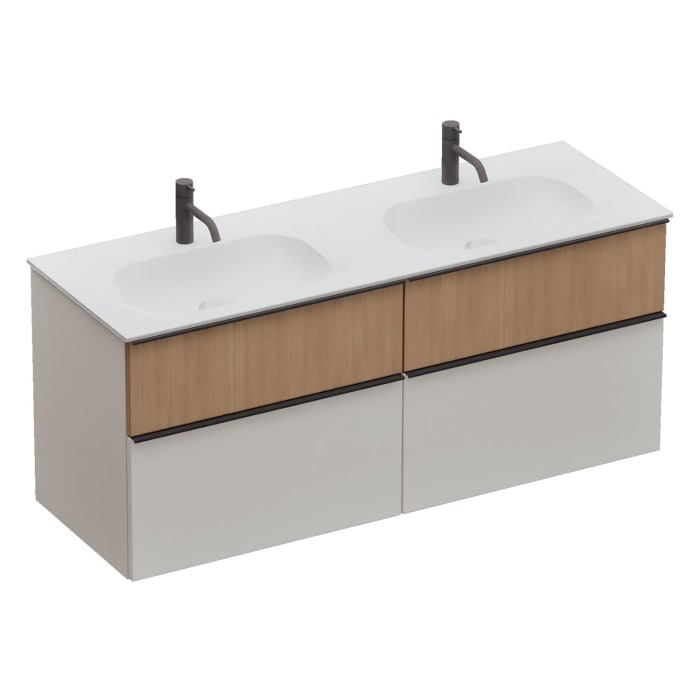 burgbad Fiumo 2.0 Mineralguss-Waschtisch mit Waschtischunterschrank 142 cm, mit Griff G0200