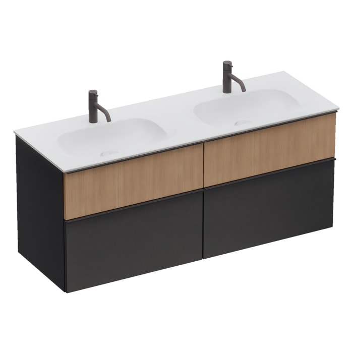 burgbad Fiumo 2.0 Mineralguss-Waschtisch mit Waschtischunterschrank 142 cm, mit Griff G0200