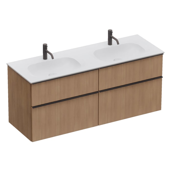 burgbad Fiumo 2.0 Mineralguss-Waschtisch mit Waschtischunterschrank 142 cm, mit Griff G0200