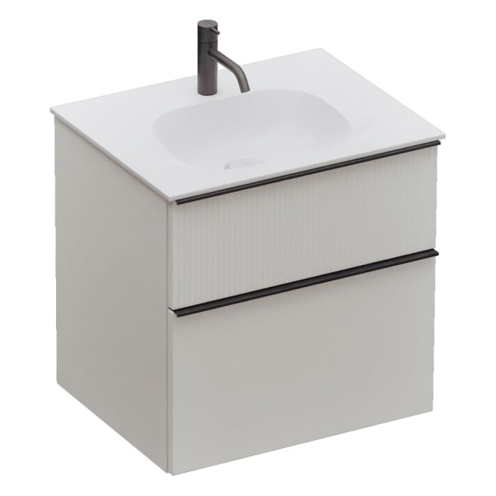 burgbad Fiumo 2.0 Mineralguss-Waschtisch mit Waschtischunterschrank 62 cm, mit Griff G0200