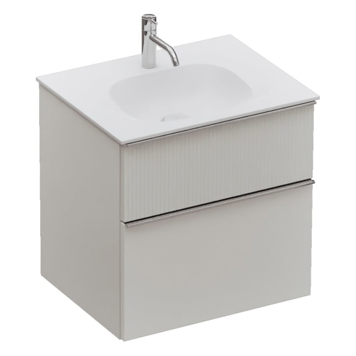 burgbad Fiumo 2.0 Mineralguss-Waschtisch mit Waschtischunterschrank 62 cm, mit Griff G0146