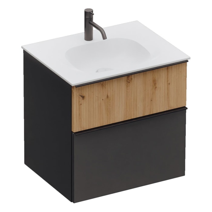 burgbad Fiumo 2.0 Mineralguss-Waschtisch mit Waschtischunterschrank 62 cm, mit Griff G0200