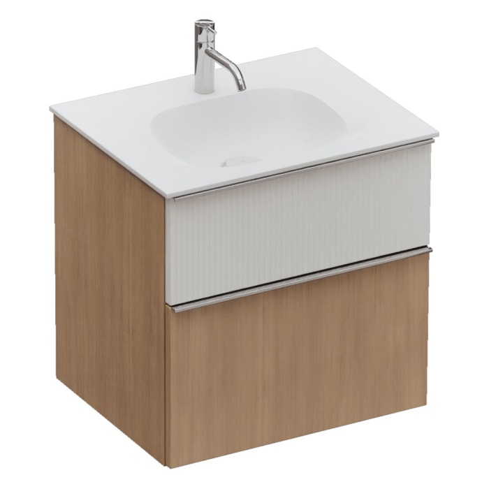 burgbad Fiumo 2.0 Mineralguss-Waschtisch mit Waschtischunterschrank 62 cm, mit Griff G0146