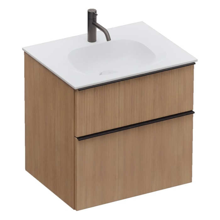 burgbad Fiumo 2.0 Mineralguss-Waschtisch mit Waschtischunterschrank 62 cm, mit Griff G0200