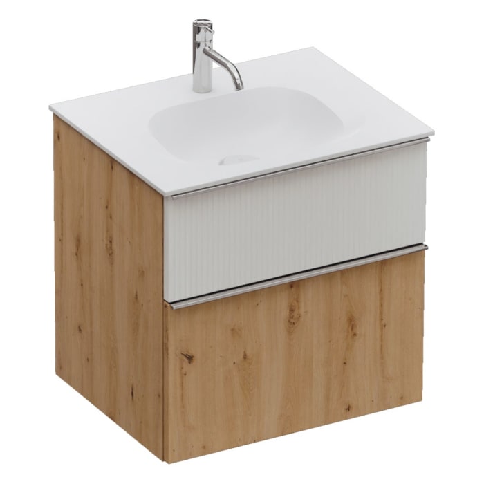 burgbad Fiumo 2.0 Mineralguss-Waschtisch mit Waschtischunterschrank 62 cm, mit Griff G0146