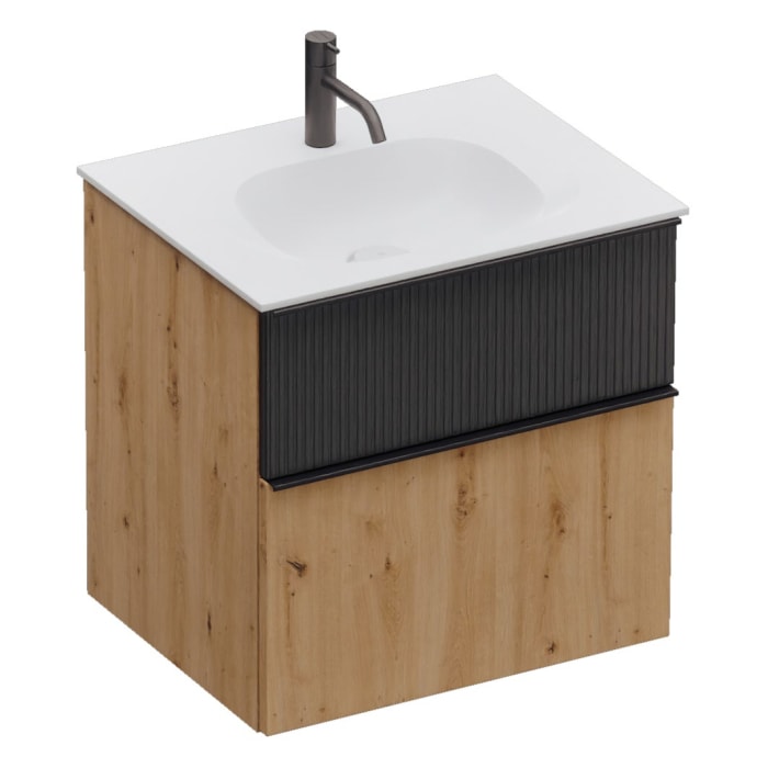 burgbad Fiumo 2.0 Mineralguss-Waschtisch mit Waschtischunterschrank 62 cm, mit Griff G0200