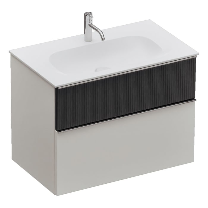 burgbad Fiumo 2.0 Mineralguss-Waschtisch mit Waschtischunterschrank 82 cm, mit Griff G0146