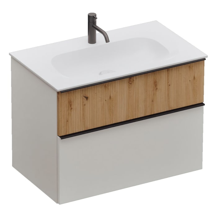 burgbad Fiumo 2.0 Mineralguss-Waschtisch mit Waschtischunterschrank 82 cm, mit Griff G0200
