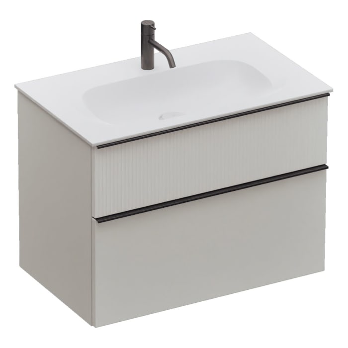 burgbad Fiumo 2.0 Mineralguss-Waschtisch mit Waschtischunterschrank 82 cm, mit Griff G0200