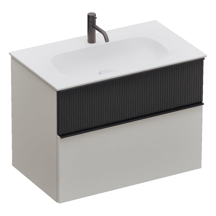 burgbad Fiumo 2.0 Mineralguss-Waschtisch mit Waschtischunterschrank 82 cm, mit Griff G0200