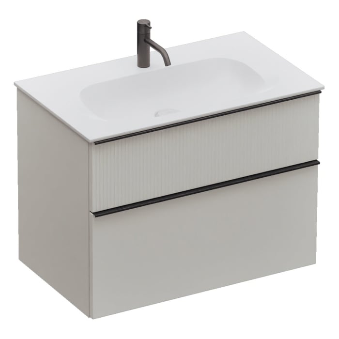 burgbad Fiumo 2.0 Mineralguss-Waschtisch mit Waschtischunterschrank 82 cm, mit Griff G0200