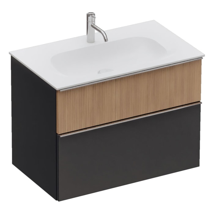 burgbad Fiumo 2.0 Mineralguss-Waschtisch mit Waschtischunterschrank 82 cm, mit Griff G0146