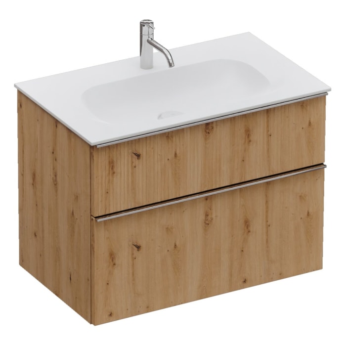 burgbad Fiumo 2.0 Mineralguss-Waschtisch mit Waschtischunterschrank 82 cm, mit Griff G0146