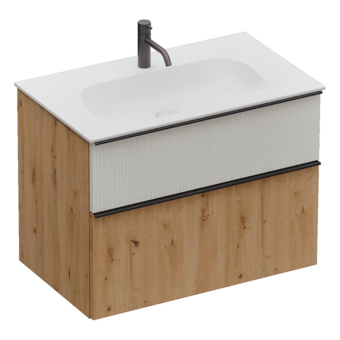 burgbad Fiumo 2.0 Mineralguss-Waschtisch mit Waschtischunterschrank 82 cm, mit Griff G0200