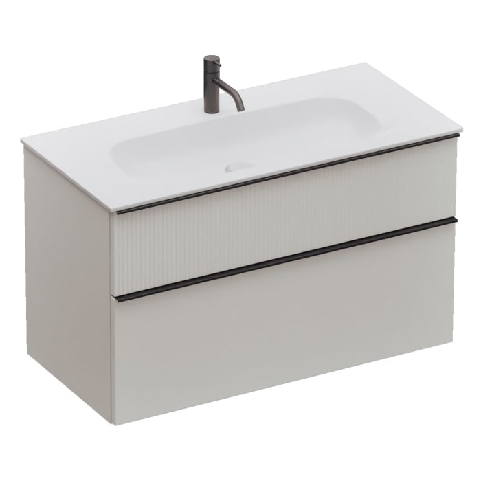 burgbad Fiumo 2.0 Mineralguss-Waschtisch mit Waschtischunterschrank 102 cm, mit Griff G0200