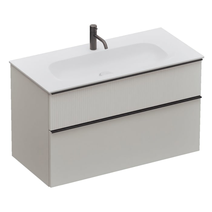 burgbad Fiumo 2.0 Mineralguss-Waschtisch mit Waschtischunterschrank 102 cm, mit Griff G0200