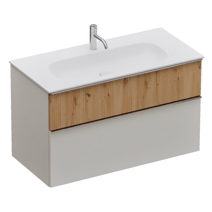 burgbad Fiumo 2.0 Mineralguss-Waschtisch mit Waschtischunterschrank 102 cm, mit Griff G0146