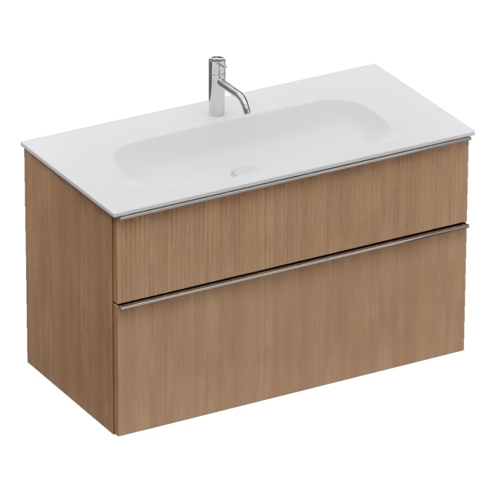 burgbad Fiumo 2.0 Mineralguss-Waschtisch mit Waschtischunterschrank 102 cm, mit Griff G0146